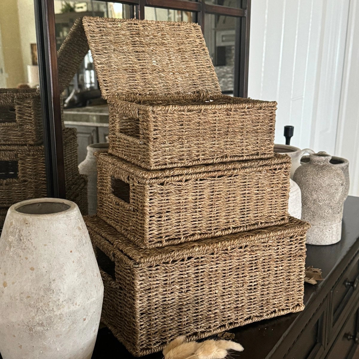 Rectangle Seagrass Trunks, Set of 3
