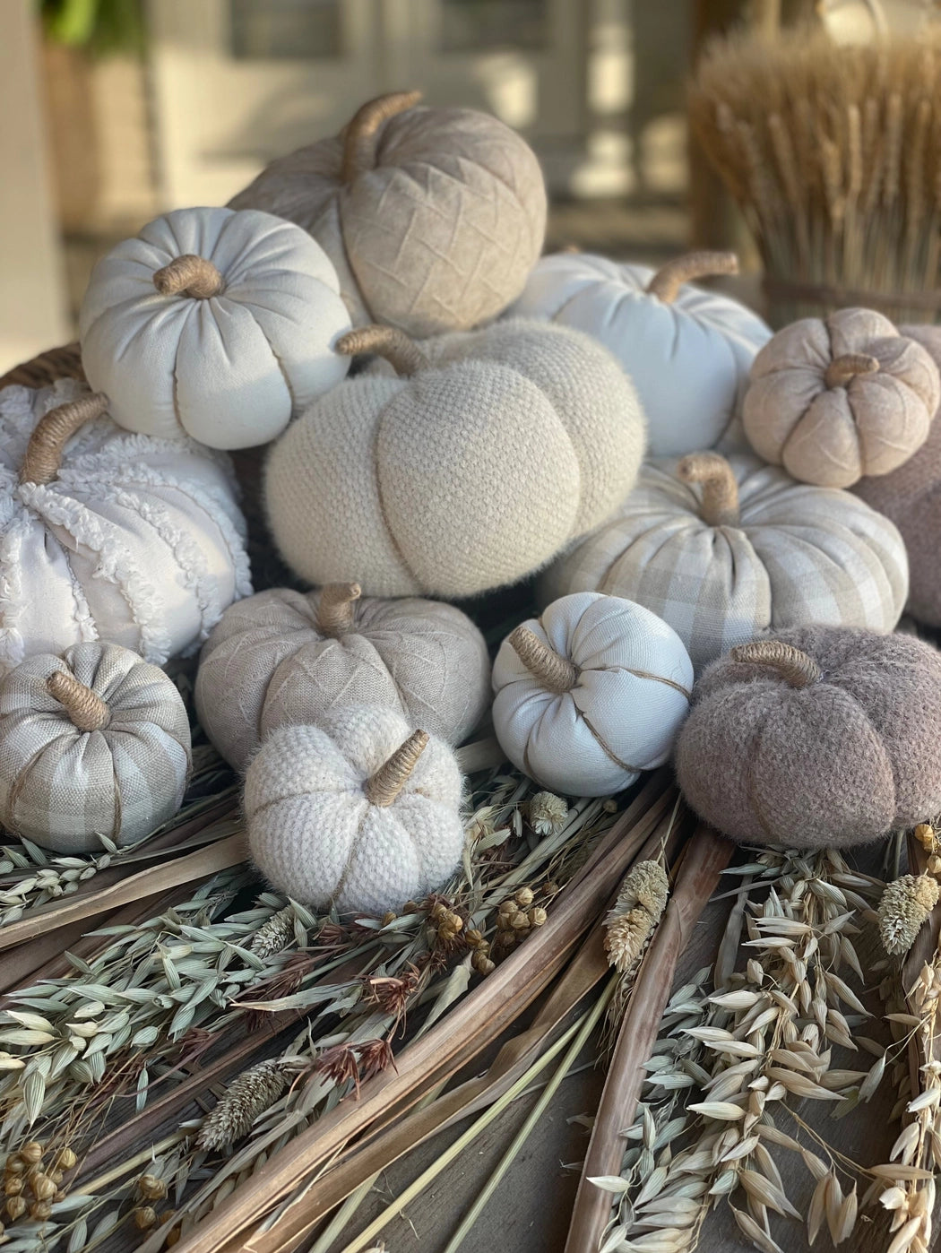 Small Cream Fuzzy Fall Fabric Pumpkin