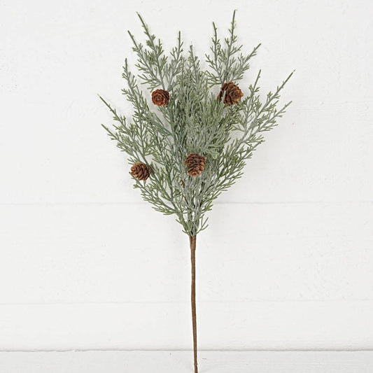 32086-18in Bush-Flocked sage Cedar w. birchcones