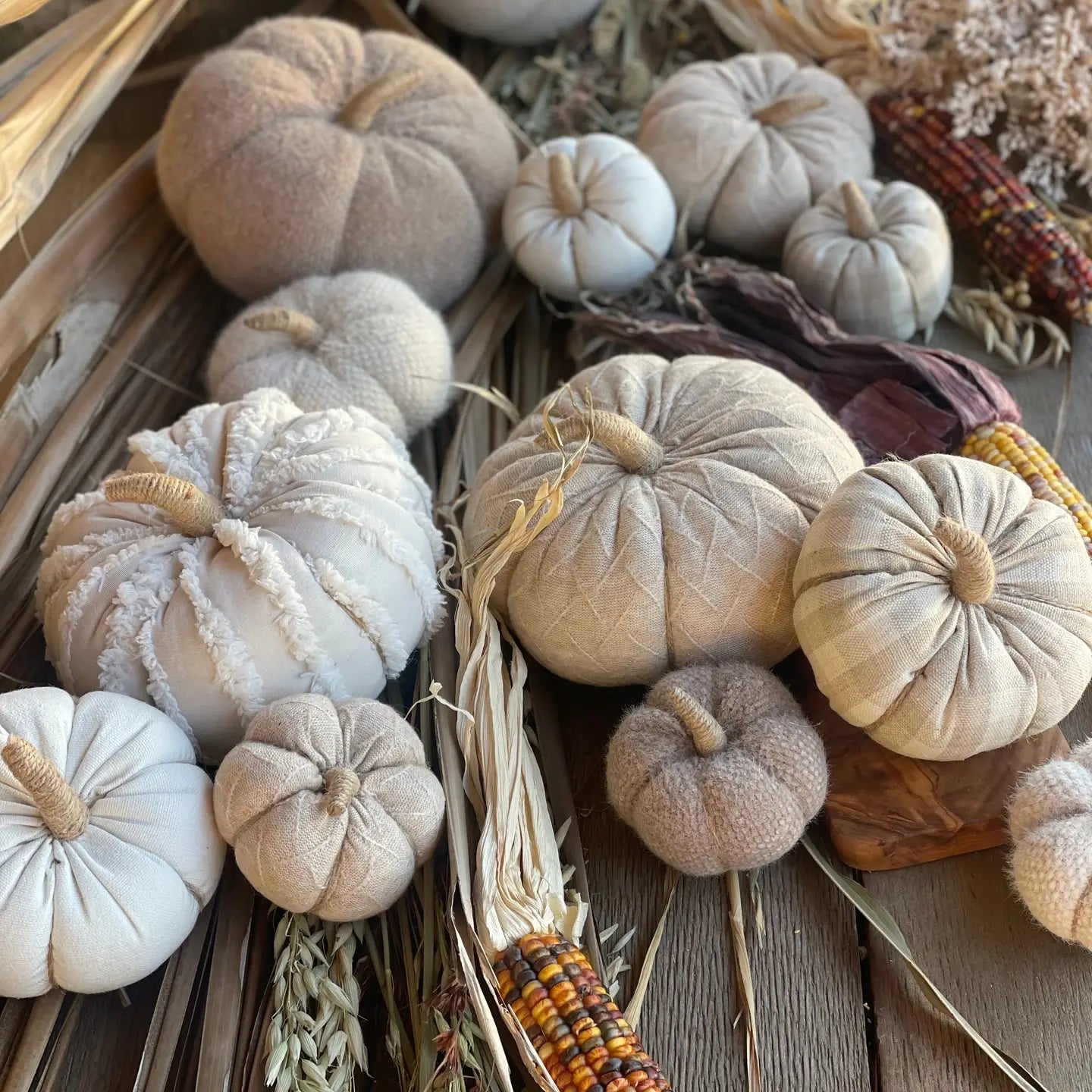 Med Cream Fuzzy Fall Fabric Pumpkin