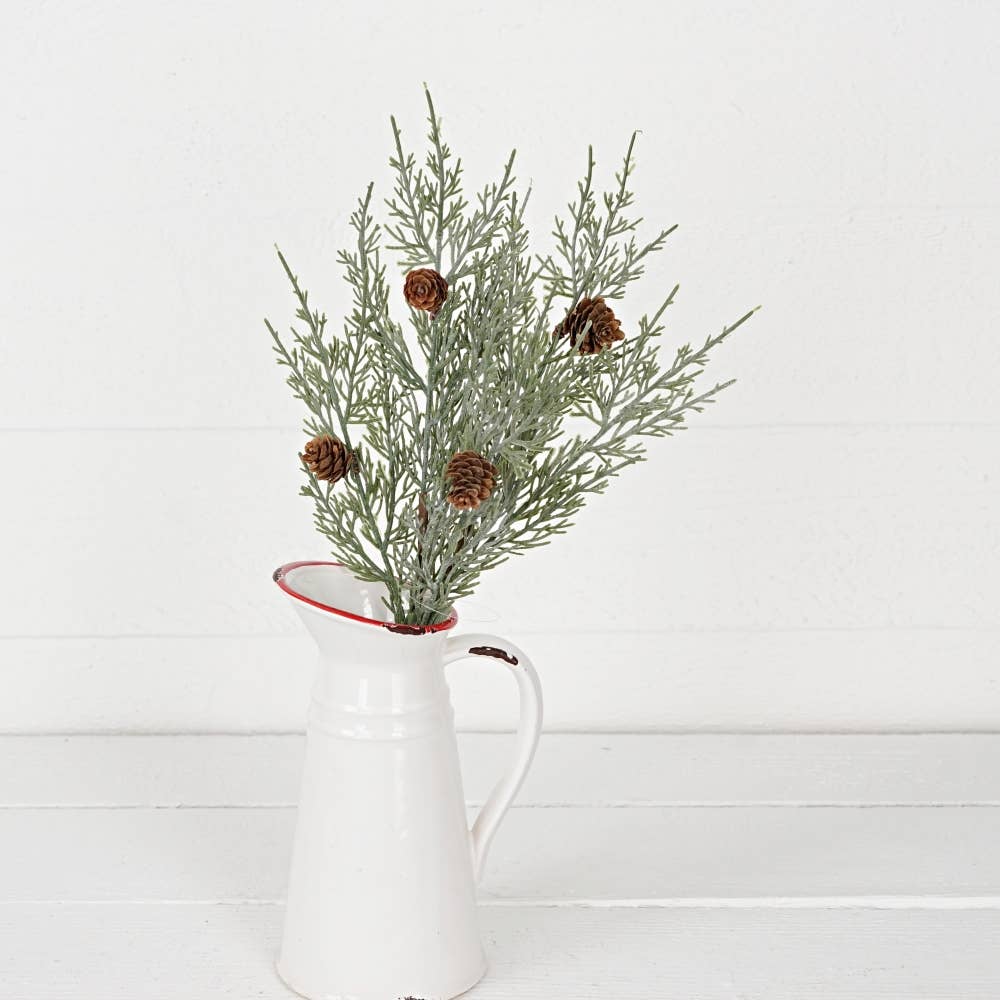 32086-18in Bush-Flocked sage Cedar w. birchcones