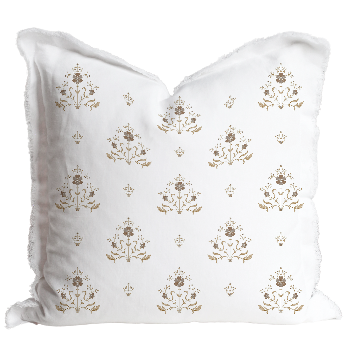 Hand Block Floral Fringe Pillow Cover | Sutton: Natural Fringe / Gray Floral
