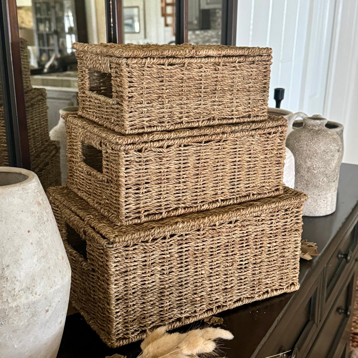 Rectangle Seagrass Trunks, Set of 3