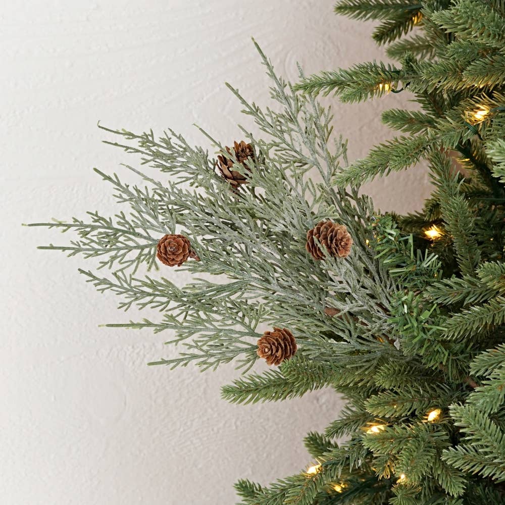 32086-18in Bush-Flocked sage Cedar w. birchcones