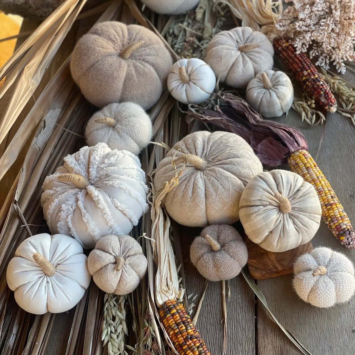 Small Tan Fuzzy Fall Fabric Pumpkin