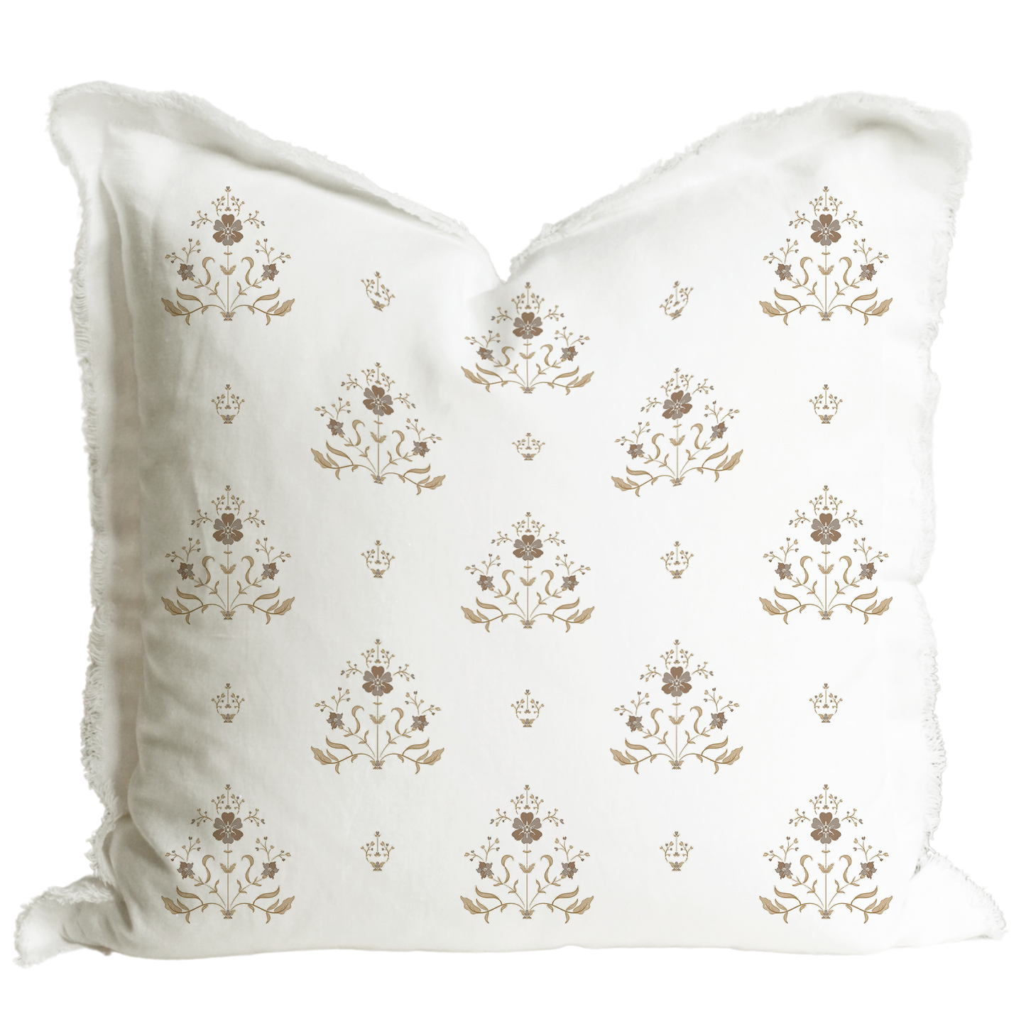 Hand Block Floral Fringe Pillow Cover | Sutton: Natural Fringe / Gray Floral