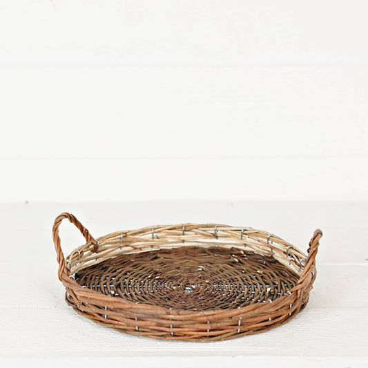 570365- Flat Willow Basket w.Ruffled Edge andHandles-Brown-