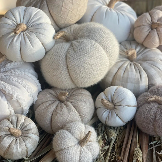 Large Tan Check Fall Fabric Pumpkin