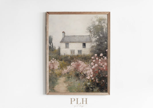 Vintage Landscape Spring House Art Print: 5"x7"