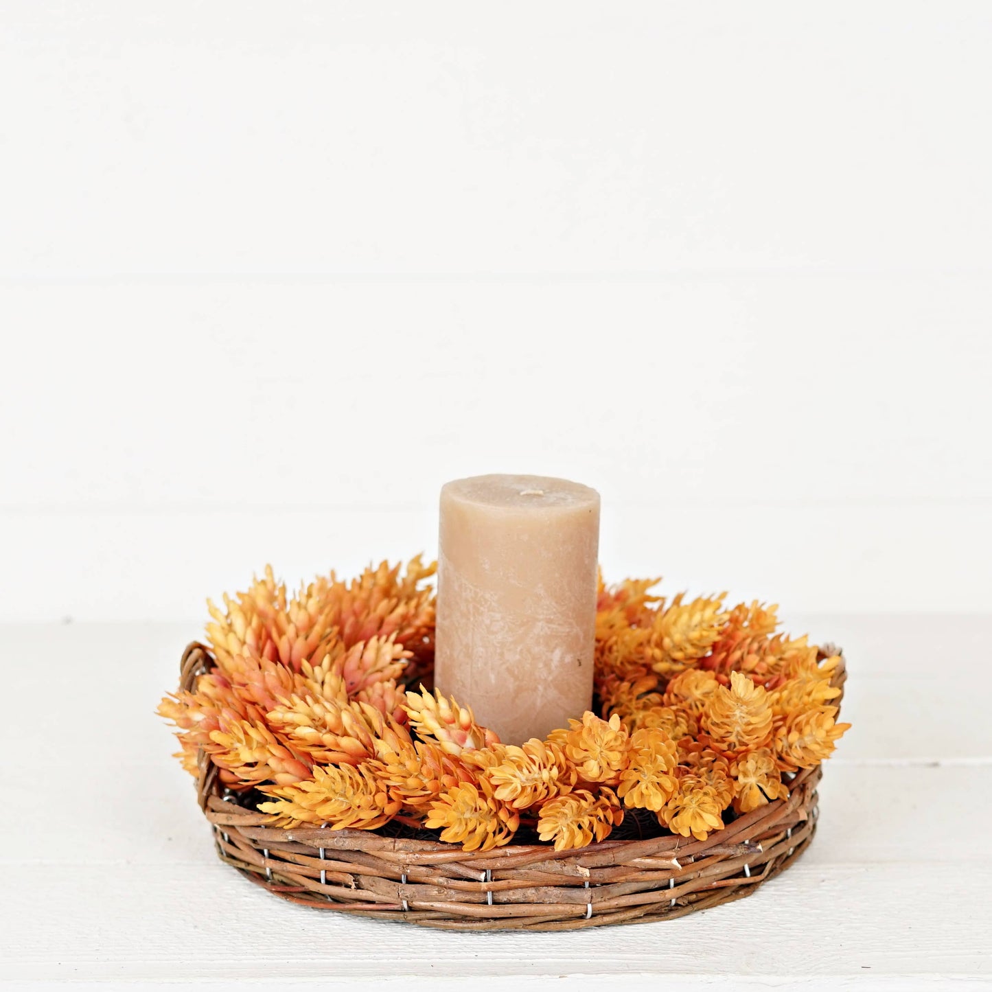 570365- Flat Willow Basket w.Ruffled Edge andHandles-Brown-