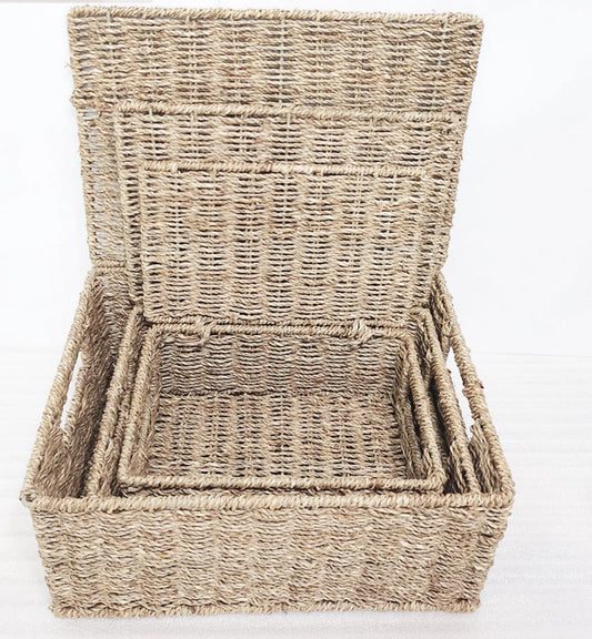 Rectangle Seagrass Trunks, Set of 3